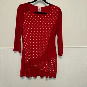 Women's One Fashion Top, M, Red & White Polka Dot Ruffled Dress